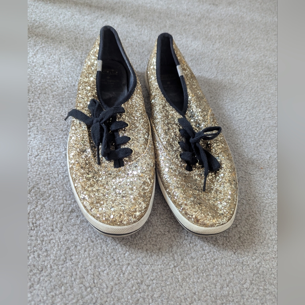 Keds x Kate Spade Lace Up Sparkly Gold Shoes